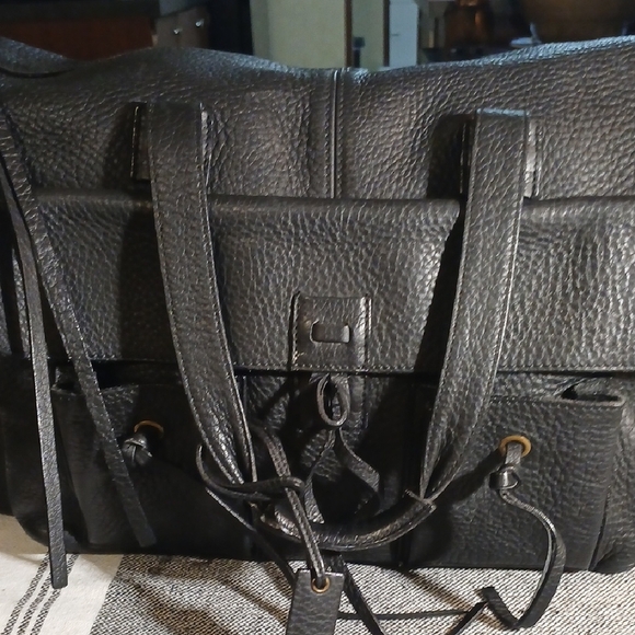 Designer Black Leather Tote Bag - Picture 3 of 16